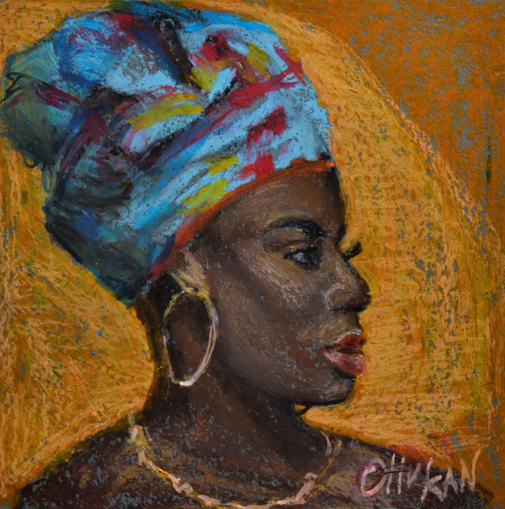Pintura intitulada "African Queen Afric…" por Olivkan Art, Obras de arte originais, Pastel