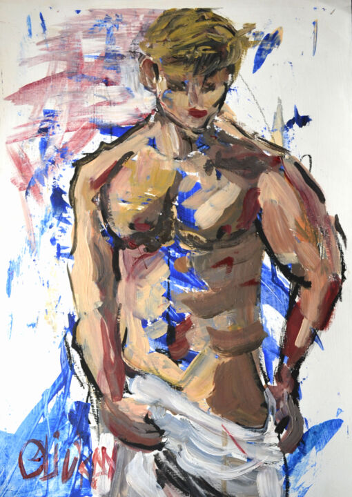 Painting titled "Naked Man Erotic Art" by Olivkan Art, Original Artwork, Acrylic