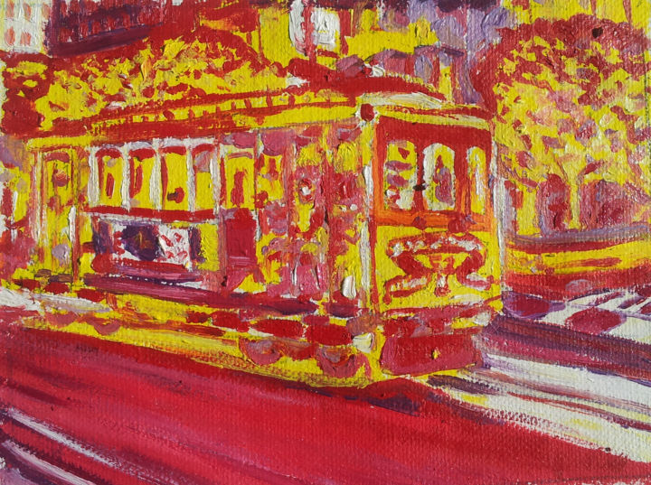 Peinture intitulée "Cable car jaune San…" par Oviri, Œuvre d'art originale, Huile