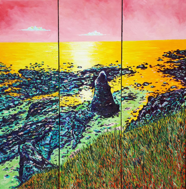Peinture intitulée "Triptyque du rocher…" par Oviri, Œuvre d'art originale, Huile Monté sur Châssis en bois