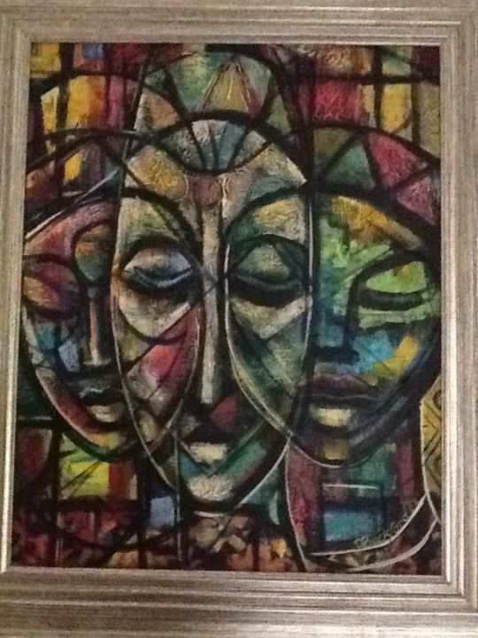 Painting titled "Faces" by Owen Beckford, Original Artwork, Acrylic