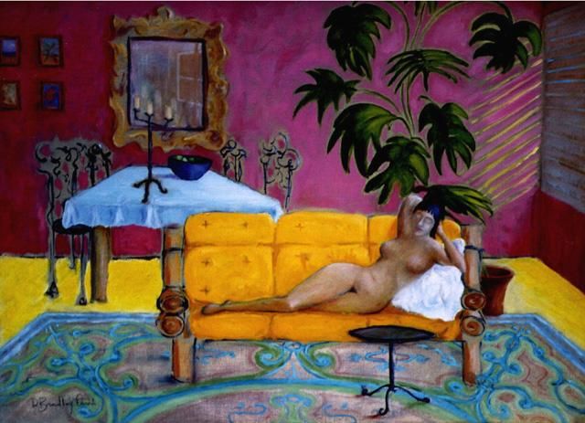 Painting titled "Nude on the Sofa" by Bradley Owen, Original Artwork, Oil