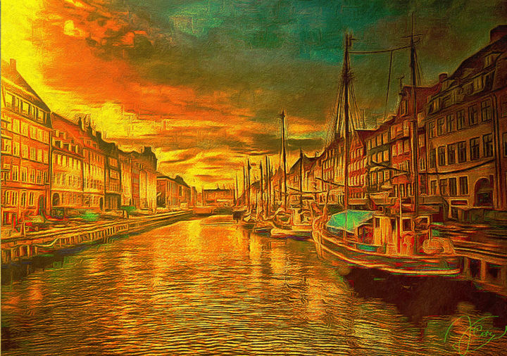 Digital Arts titled "Nyhavn (Copenhagen)…" by Konstantin Sochnev, Original Artwork, Digital Painting