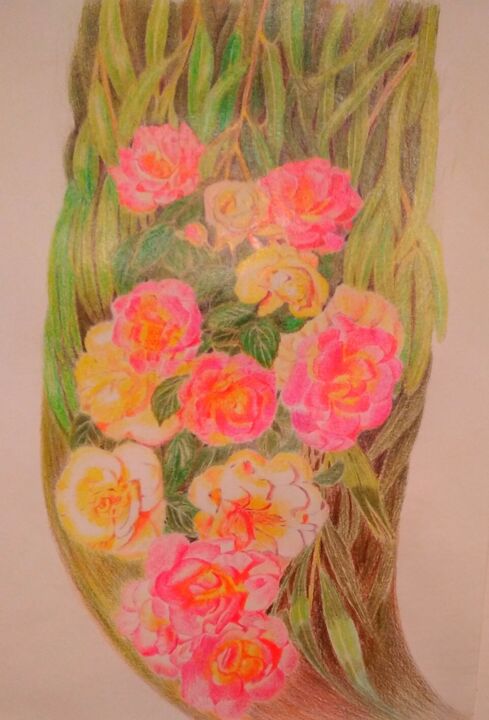 Zeichnungen mit dem Titel "Roses" von Viktoriia Gorn, Original-Kunstwerk, Conté-Buntstifte