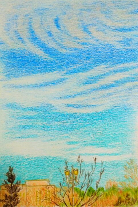 Drawing titled "Sketch sky" by Viktoriia Gorn, Original Artwork, Conté