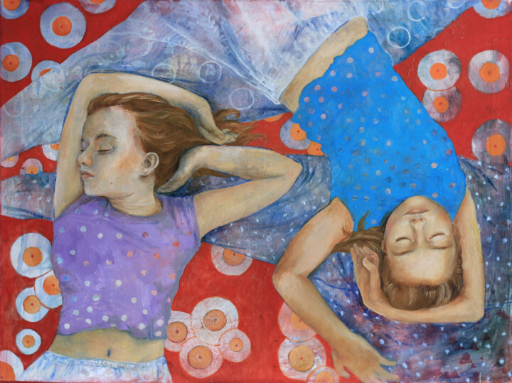 Malerei mit dem Titel "Girlish dreams" von Oxana Antonenko, Original-Kunstwerk, Öl