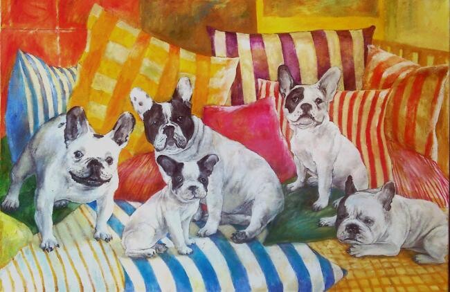 Pittura intitolato "french bulldogs" da Oxana Antonenko, Opera d'arte originale, Altro