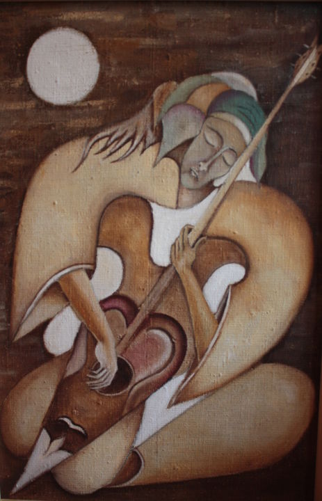 Peinture intitulée "Musician" par Bahodir Zakirov, Œuvre d'art originale, Huile