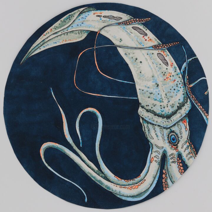 Dibujo titulada "Оcean(squid)" por Oxana Kondratenko, Obra de arte original, Rotulador