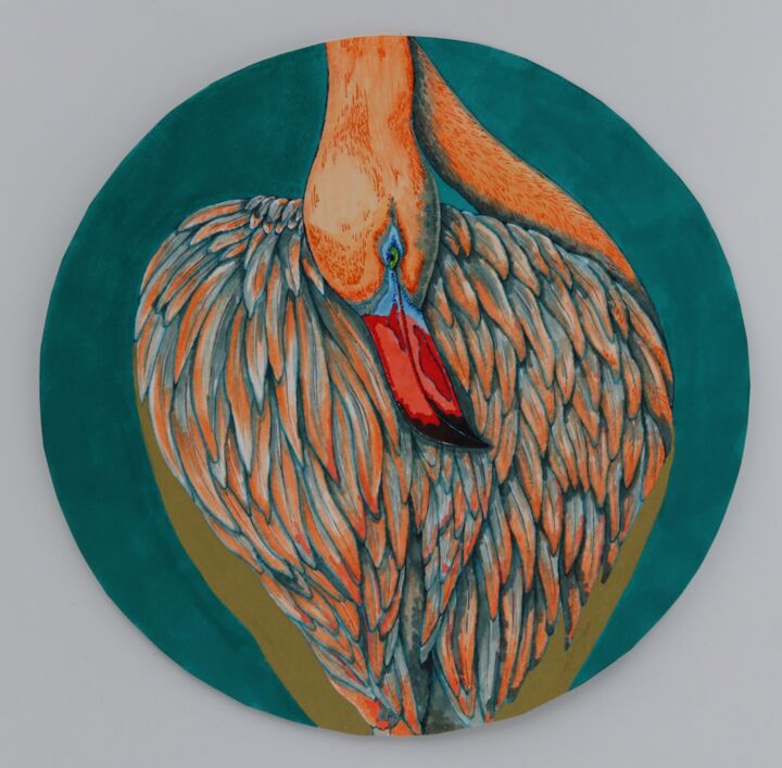 "Flamingo (turquoise)" başlıklı Resim Oxana Kondratenko tarafından, Orijinal sanat, Işaretleyici