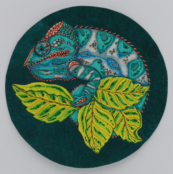 Dessin intitulée "Chameleon" par Oxana Kondratenko, Œuvre d'art originale, Marqueur