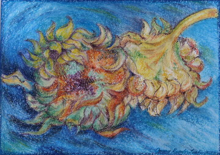 "sunflowers(blue)" başlıklı Resim Oxana Kondratenko tarafından, Orijinal sanat, Pastel