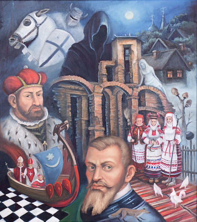 Malerei mit dem Titel "Olshansky castle" von Oksana Levintsova, Original-Kunstwerk, Öl