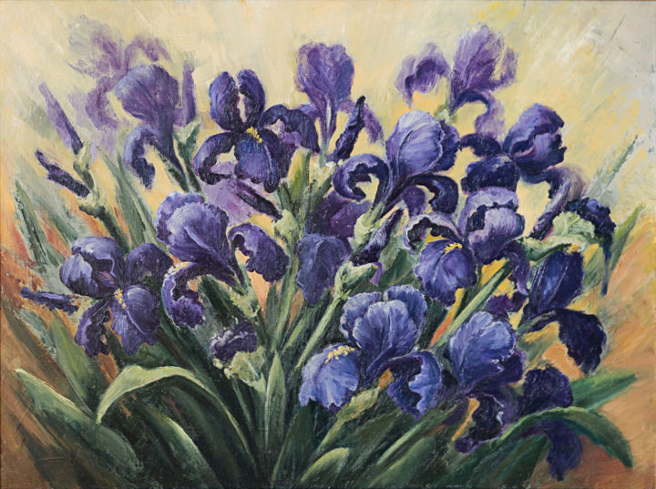 Pittura intitolato "irises" da Oksana Levintsova, Opera d'arte originale, Olio