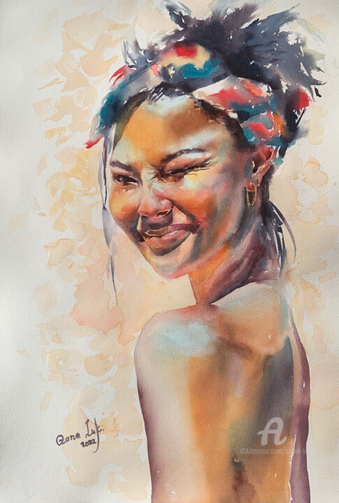 Painting titled "Яркое солнце" by Oxana Luky, Original Artwork, Watercolor