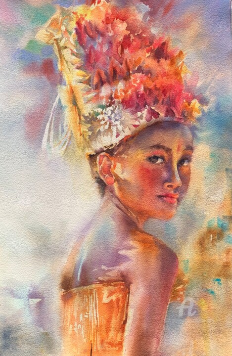 Schilderij getiteld "“Beautiful Indonesi…" door Oxana Luky, Origineel Kunstwerk, Aquarel