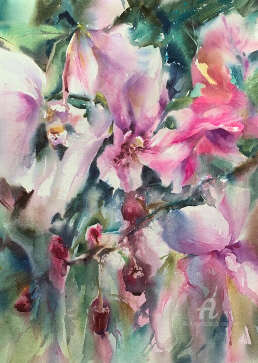 Картина под названием "Orchid- silent beau…" - Oxana Luky, Подлинное произведение искусства, Акварель