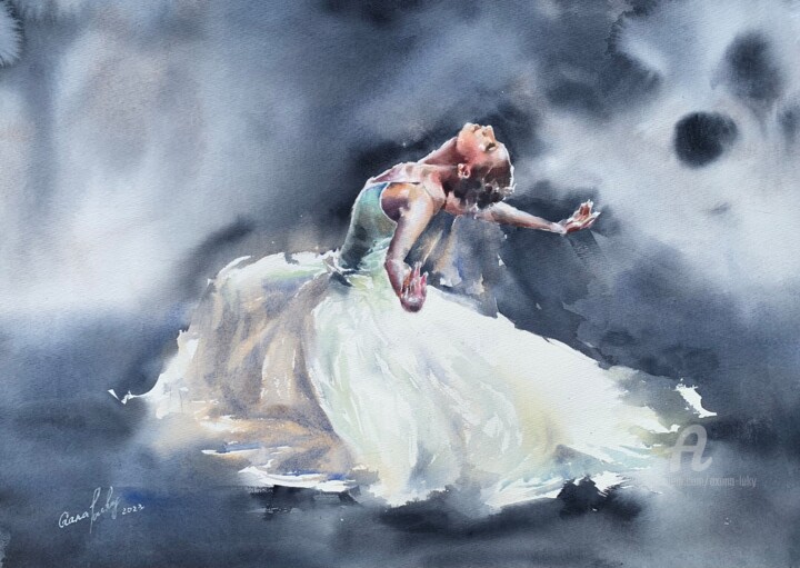 Painting titled "Ballerina. Applause…" by Oxana Luky, Original Artwork, Watercolor