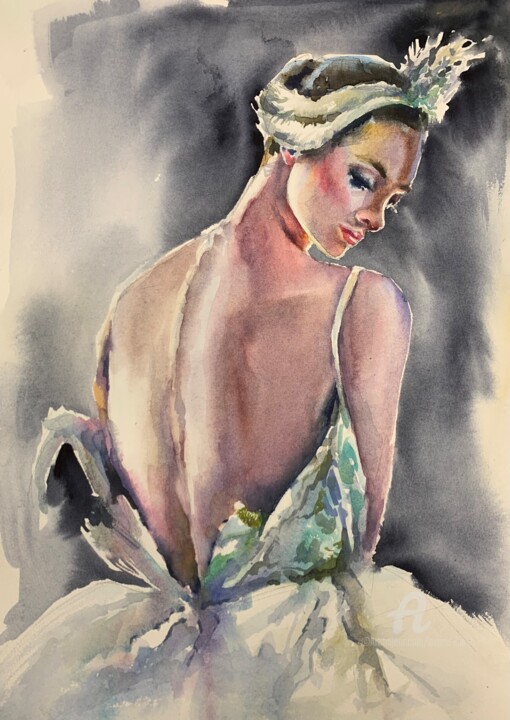 Painting titled "Ballerina#15" by Oxana Luky, Original Artwork, Watercolor