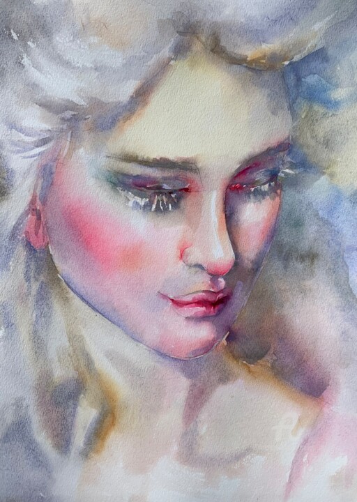 Painting titled "«Spring. Doll #2”" by Oxana Luky, Original Artwork, Watercolor
