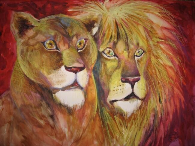 Peinture intitulée "LIONS" par Oxana Zaika, Œuvre d'art originale