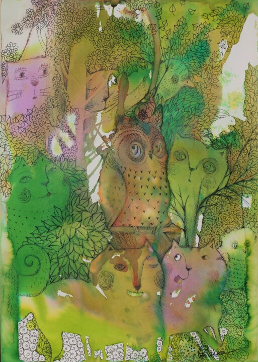 Painting titled "forêt" by Oxana Zaika, Original Artwork, Ink