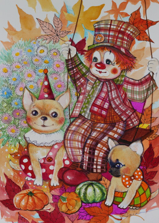 Peinture intitulée "Clown" par Oxana Zaika, Œuvre d'art originale, Aquarelle