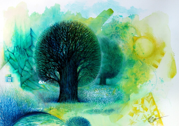 Malerei mit dem Titel "Arbre" von Oxana Zaika, Original-Kunstwerk, Aquarell