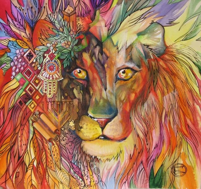 Painting titled "LION" by Oxana Zaika, Original Artwork