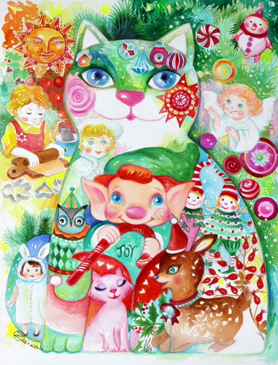 Ζωγραφική με τίτλο "jouets et fêtes" από Oxana Zaika, Αυθεντικά έργα τέχνης, Ακουαρέλα