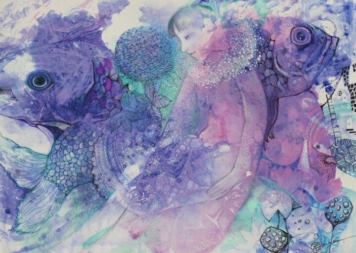 Peinture intitulée "Ningyo" par Oxana Zaika, Œuvre d'art originale, Aquarelle