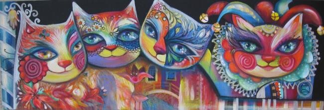 Peinture intitulée "Des chats à Venise" par Oxana Zaika, Œuvre d'art originale