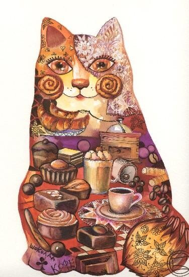 Painting titled "CHAT -GOURMAND/ /CH…" by Oxana Zaika, Original Artwork, Oil