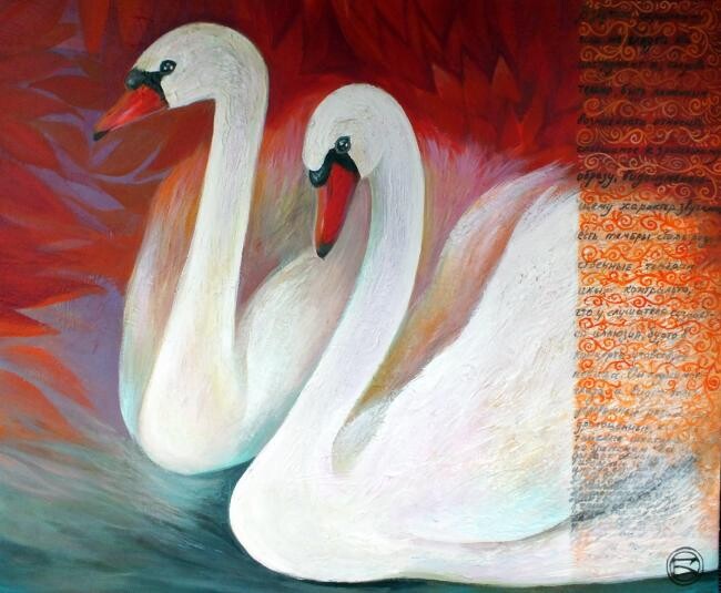 Painting titled "swan" by Oxana Zaika, Original Artwork