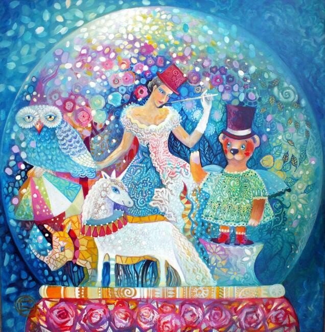 Schilderij getiteld "boule à neige" door Oxana Zaika, Origineel Kunstwerk, Acryl