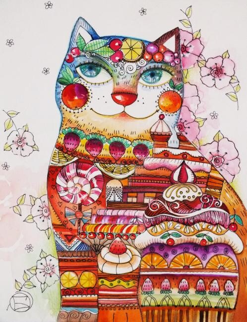 Картина под названием "Chat "Sucré" - Oxana Zaika, Подлинное произведение искусства, Масло