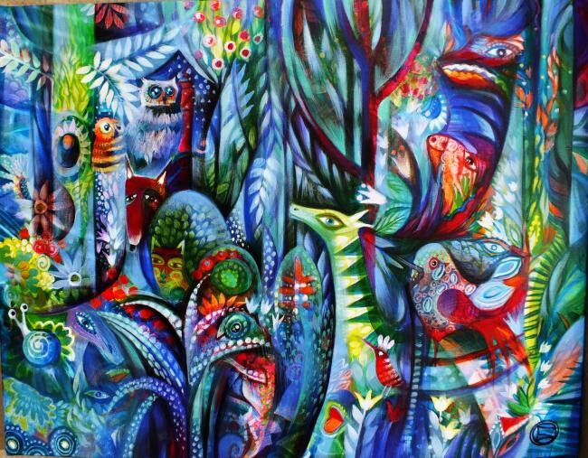 Malerei mit dem Titel "Jungle" von Oxana Zaika, Original-Kunstwerk, Acryl