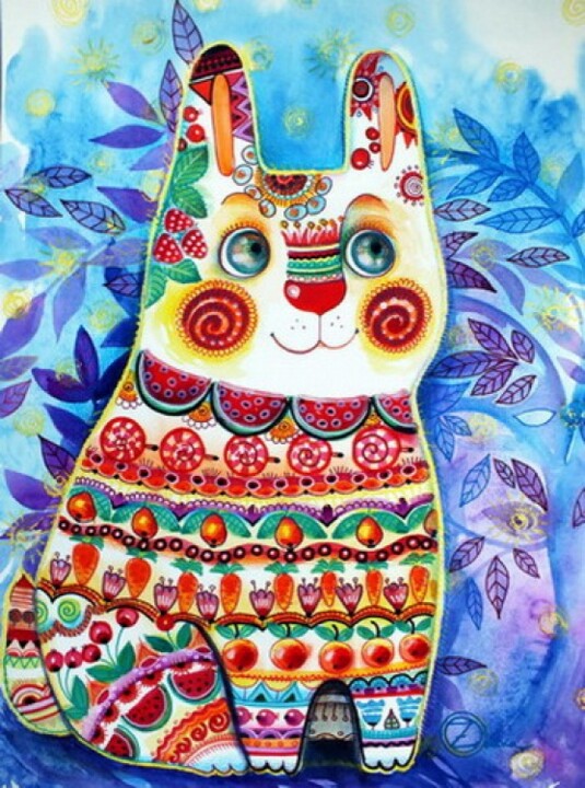 Peinture intitulée "lapin" par Oxana Zaika, Œuvre d'art originale, Huile