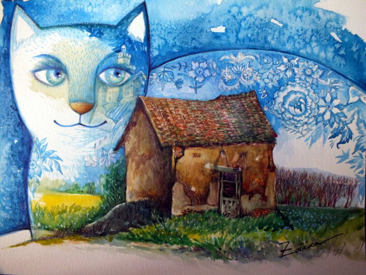 Painting titled "vieux maison" by Oxana Zaika, Original Artwork, Watercolor