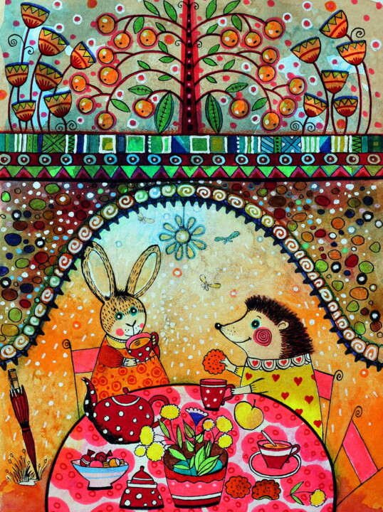 제목이 "Thé vert"인 미술작품 Oxana Zaika로, 원작, 수채화