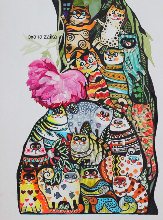 Картина под названием "Pivoine" - Oxana Zaika, Подлинное произведение искусства, Чернила