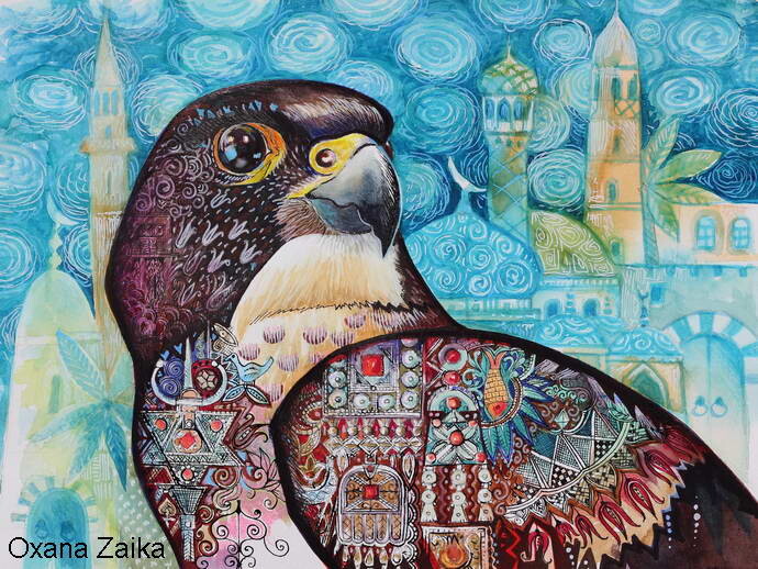 Pintura intitulada "Falcon" por Oxana Zaika, Obras de arte originais, Tinta