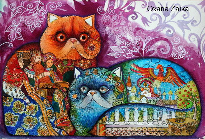 Painting titled "Pushkin tales" by Oxana Zaika, Original Artwork, Watercolor