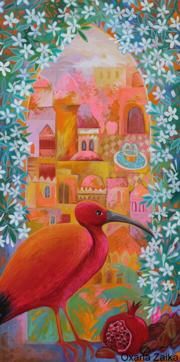 Painting titled "Ibis rouge" by Oxana Zaika, Original Artwork, Acrylic