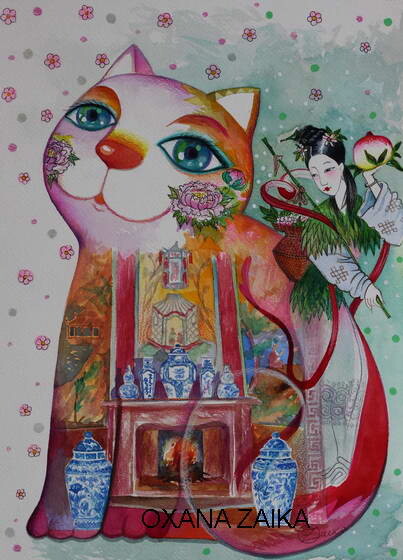 Peinture intitulée "Chinese cabinet" par Oxana Zaika, Œuvre d'art originale, Aquarelle