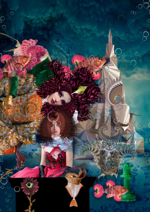 Цифровое искусство под названием "Alice under water,…" - Oxana Kolyagina, Подлинное произведение искусства, Коллажи