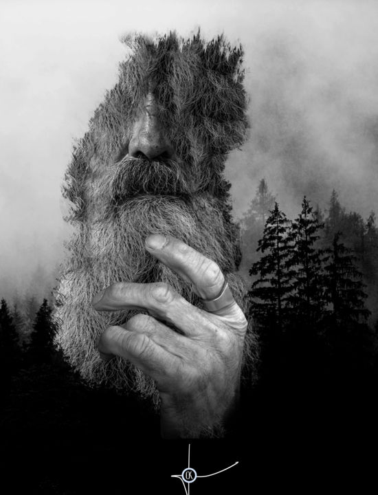 Digital Arts titled "Beard face nature" by Oxana Kolyagina, Original Artwork, Digital Painting