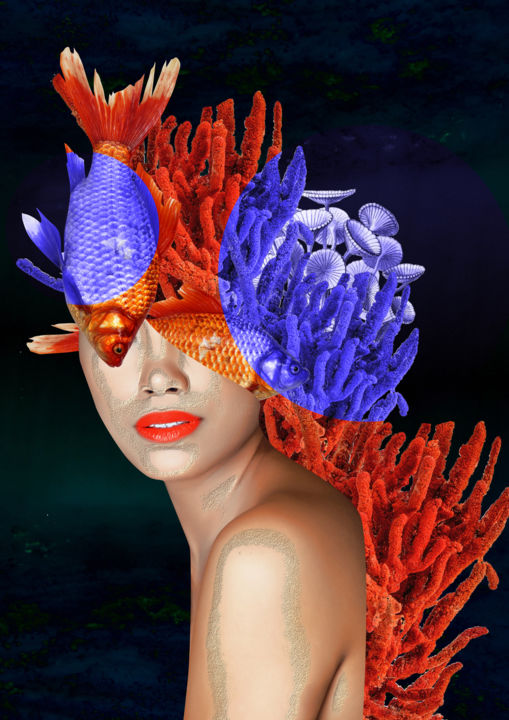 Arts numériques intitulée "gold small fish" par Oxana Kolyagina, Œuvre d'art originale, Collages