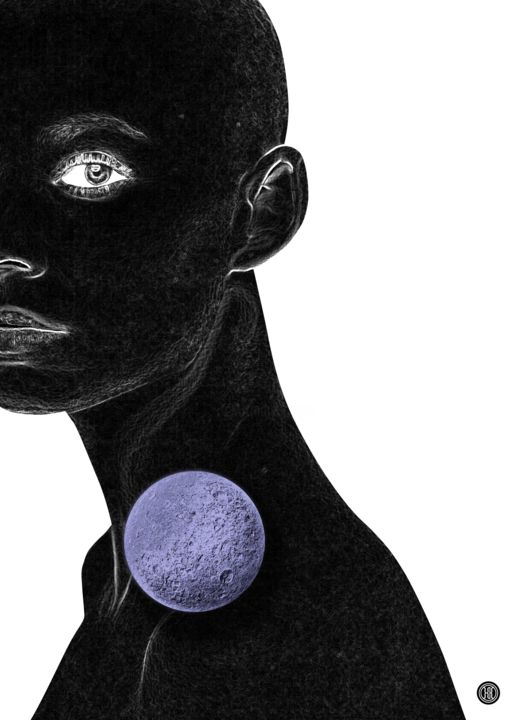 Digitale Kunst getiteld "Came blue moon." door Oxana Kolyagina, Origineel Kunstwerk, Digitaal Schilderwerk
