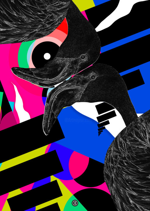 「black flamingos」というタイトルのデジタルアーツ Oxana Kolyaginaによって, オリジナルのアートワーク, デジタル絵画